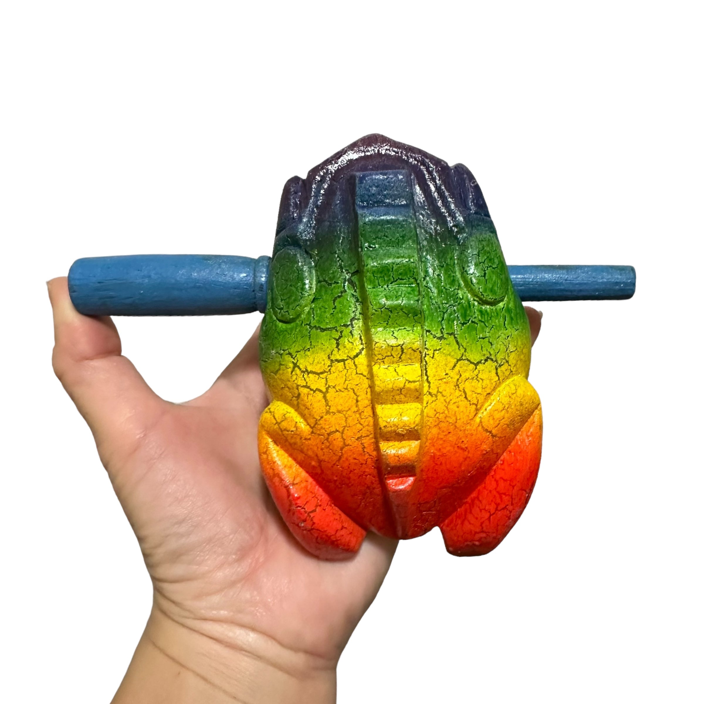 4" Wooden Musical Frog - Rainbow Design (percussion Instrument)
