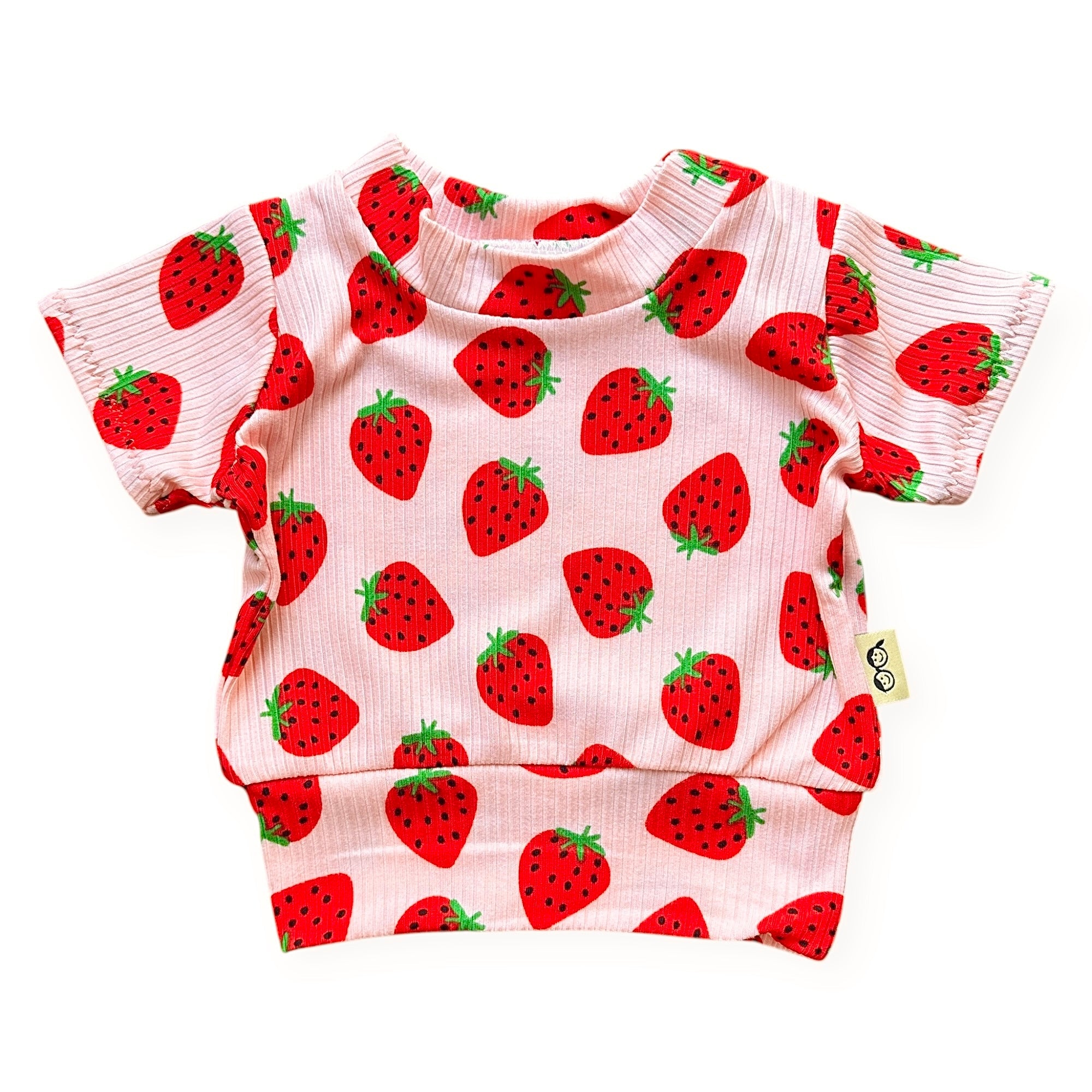 Pink Strawberries Ribbed Top - Short, Long Or Sleeveless