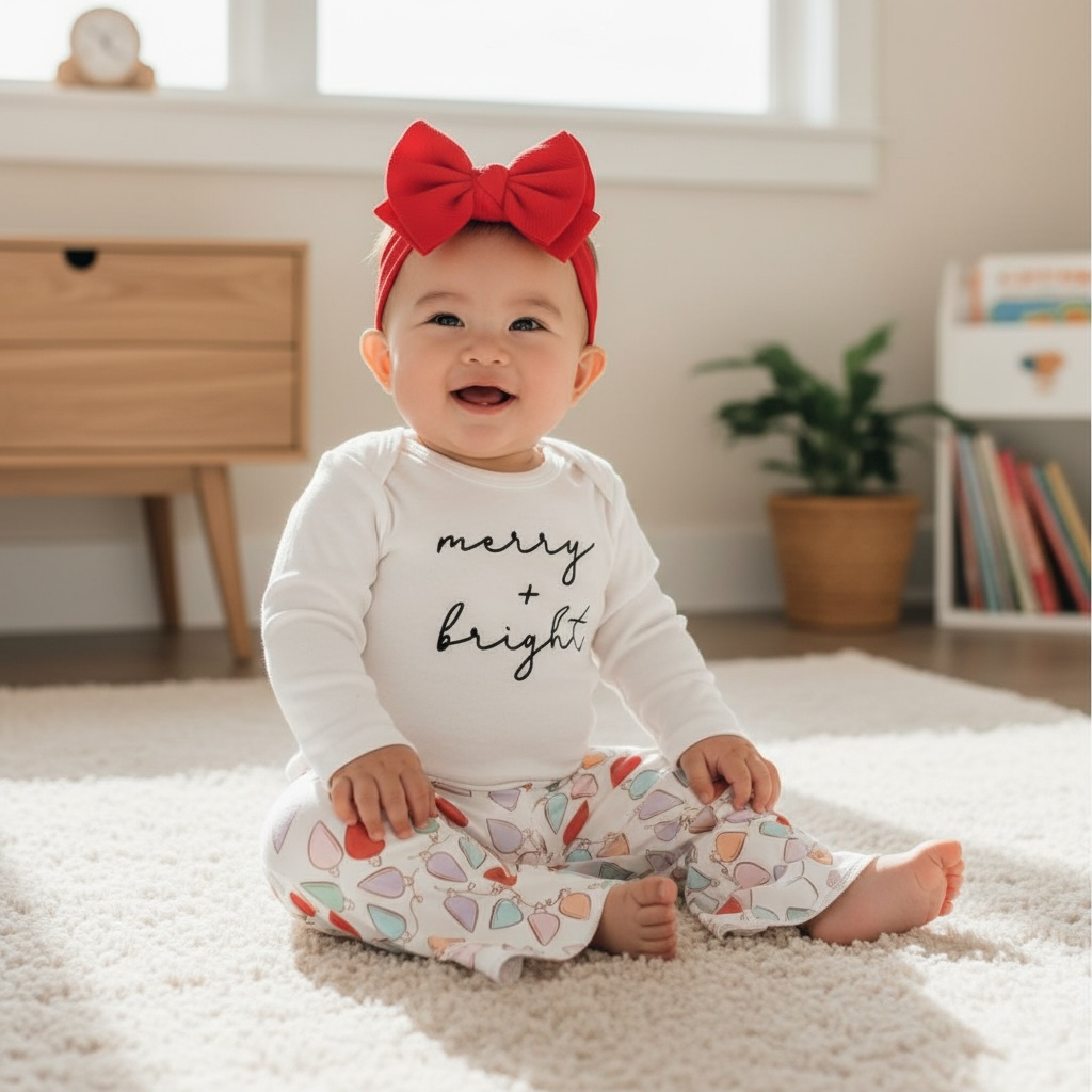 Merry & Bright Christmas Lights Bell Bottom Outfit