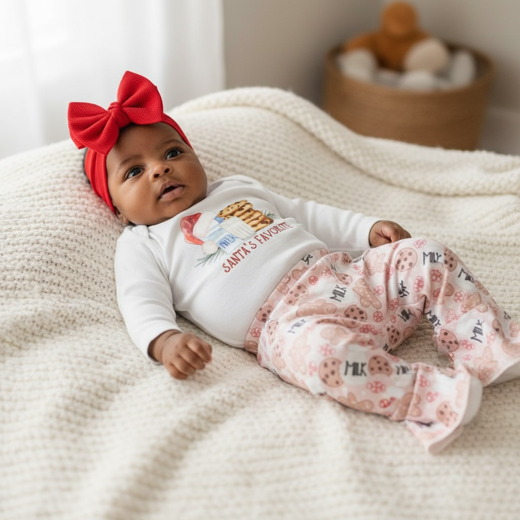 Santa's Favorite Christmas Milk And Cookies Bell Bottom Outfit
