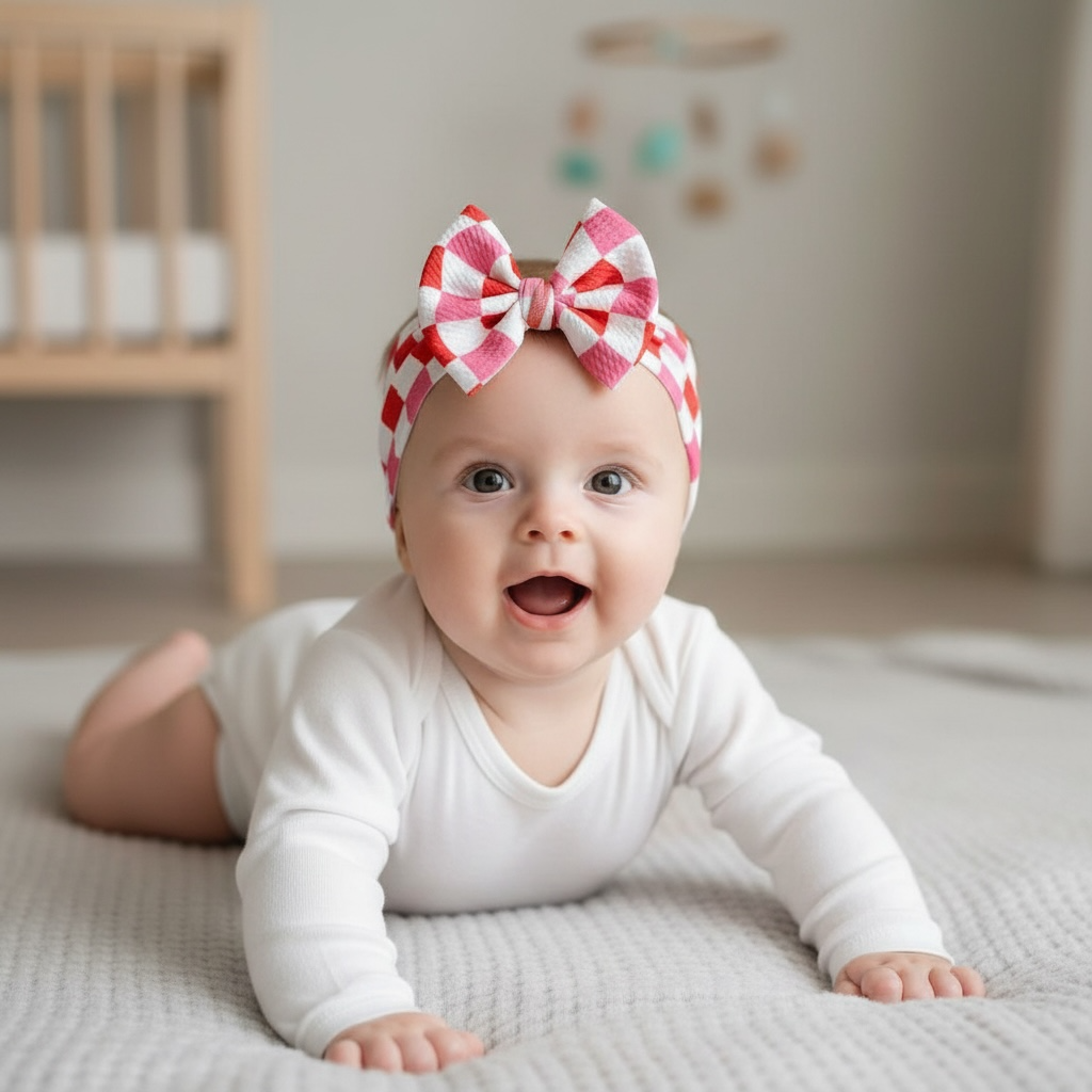 Valentines Day Wavey Checker Headwrap Bow