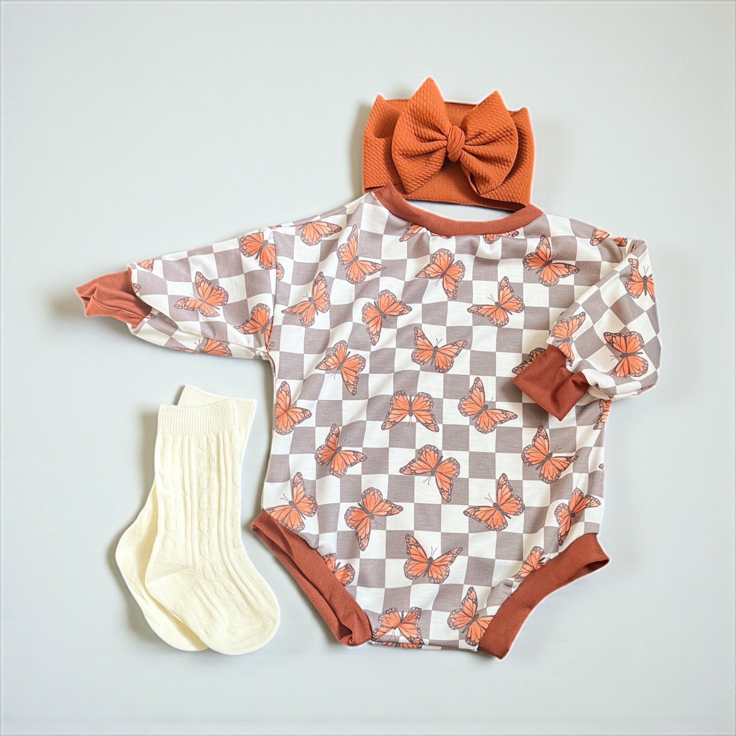 Butterfly Checker Bubble Romper