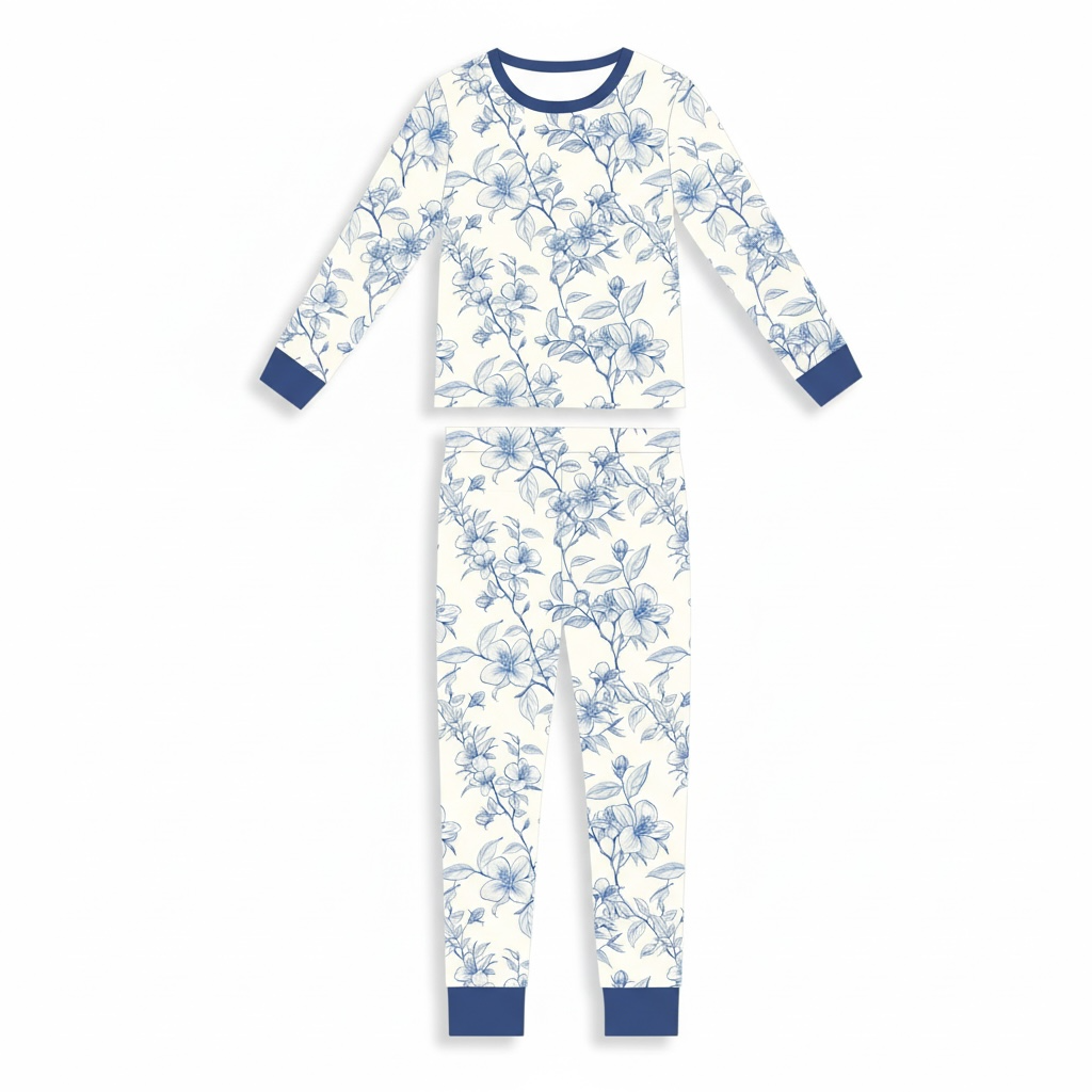 Blue Vintage Floral Bamboo Toddler 2 Piece Set