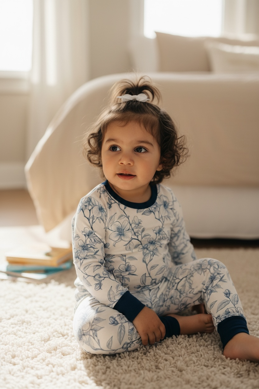 Blue Vintage Floral Bamboo Toddler 2 Piece Set
