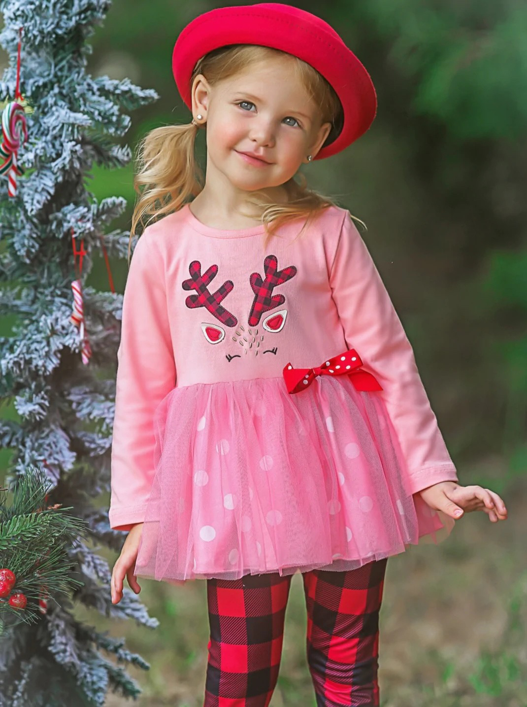 Prancing Reindeer Polka Dot Tutu Tunic And Legging Set