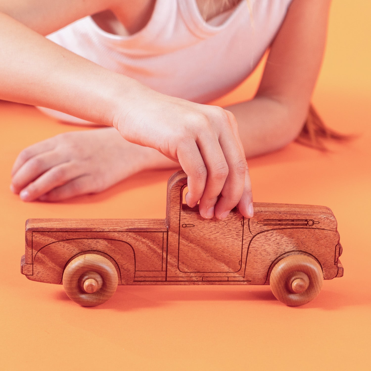 Montessori Educational Natural Wooden Pickup Truck For Toddlers 1–3 | Eco-friendly Mahogany Wood Toy | Made In The Usa 🇺🇸