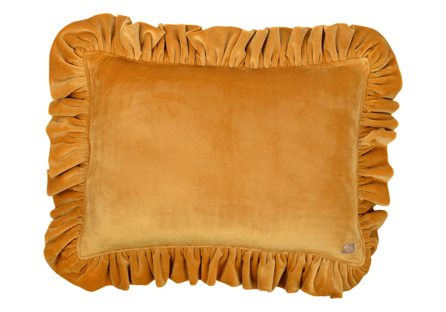 mustard Soft Velvet Pillow With Frill