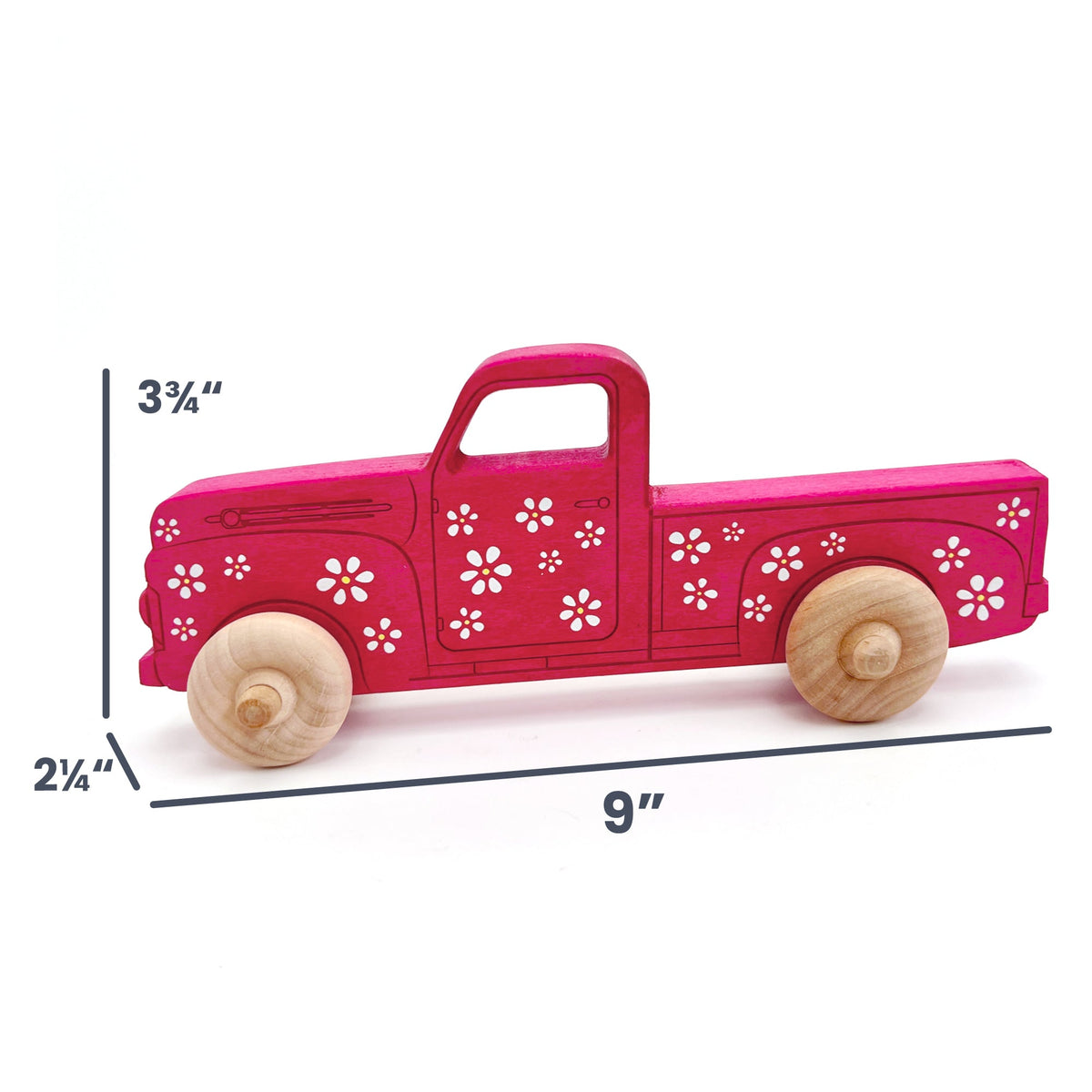 Montessori Educational 9" Pink Daisy Wooden Pickup Truck For Toddlers 1+ Years | Eco-friendly Maple Wood Toy | Made In The Usa 🇺🇸
