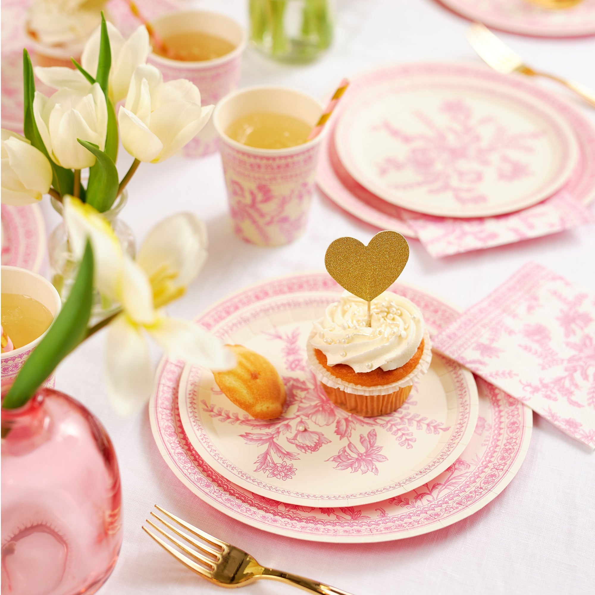 Pink Toile Small Plates (10 Per Pack)