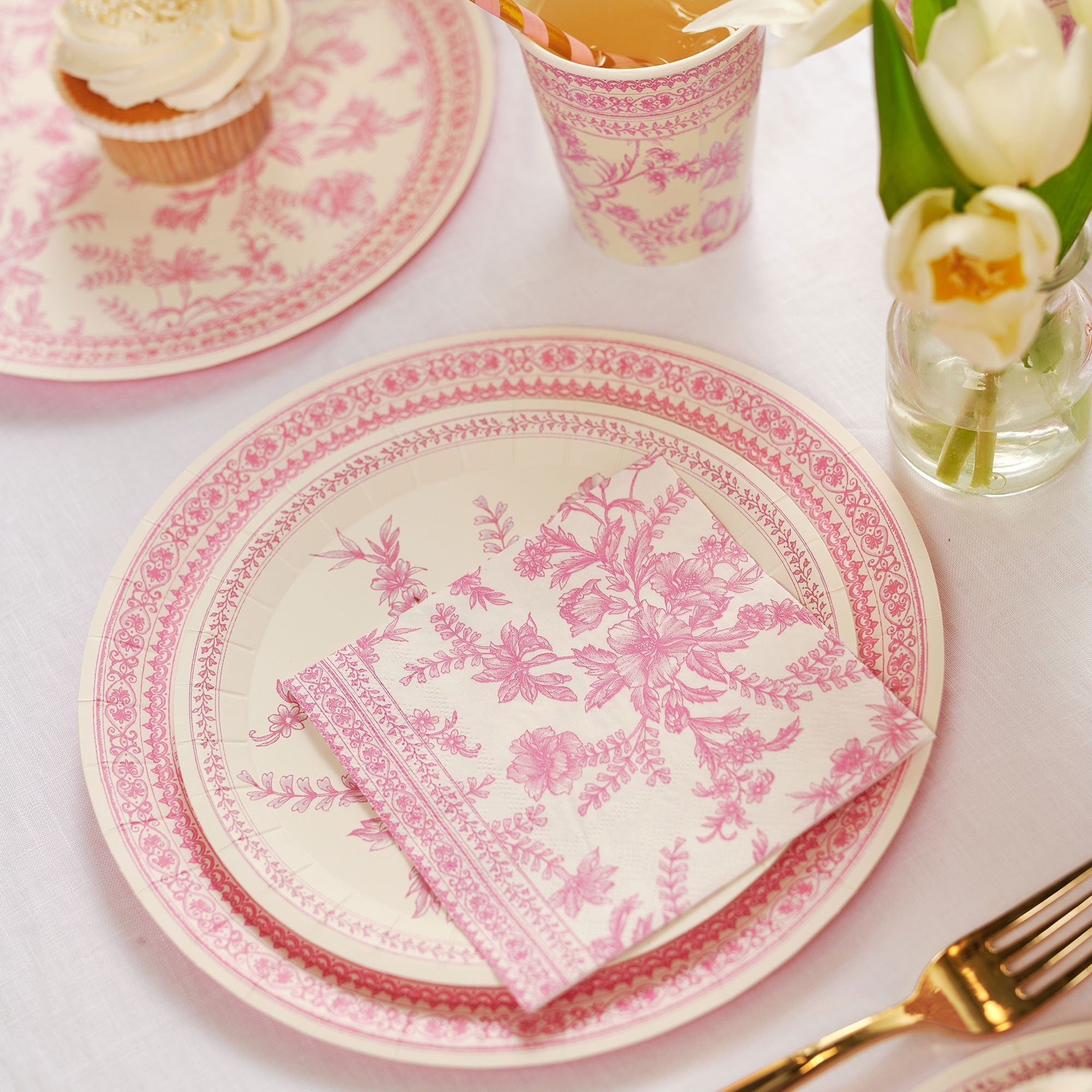 Pink Toile Cocktail Napkins (25 Per Pack)