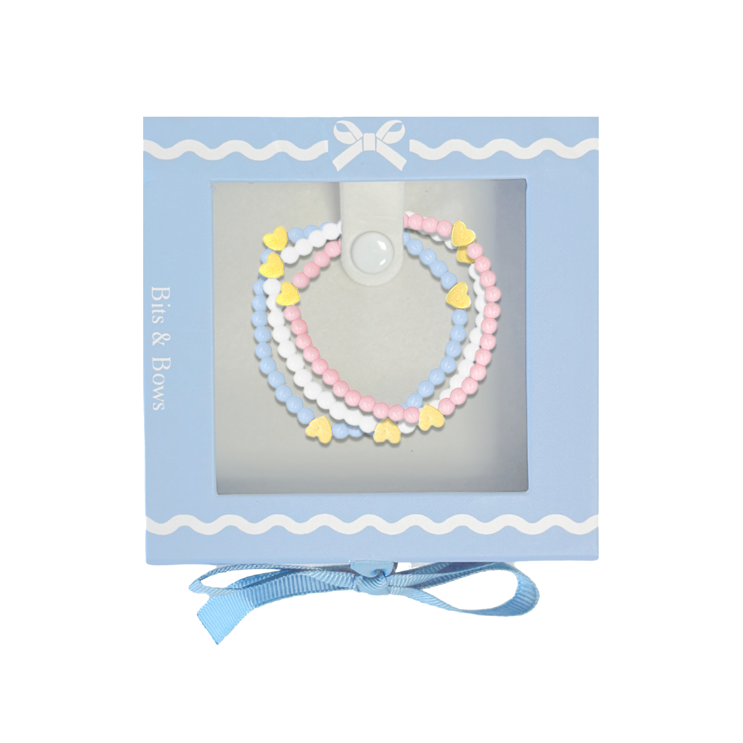 Pink/white/blue Hearts Bracelet Gift Set