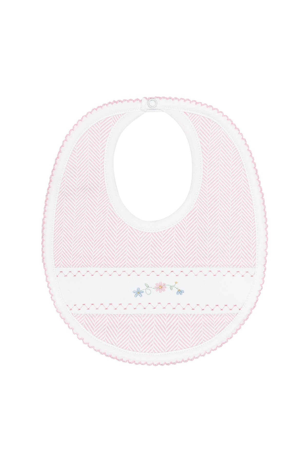 Pink Herringbone Embroidered Bib