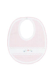 Pink Herringbone Embroidered Bib