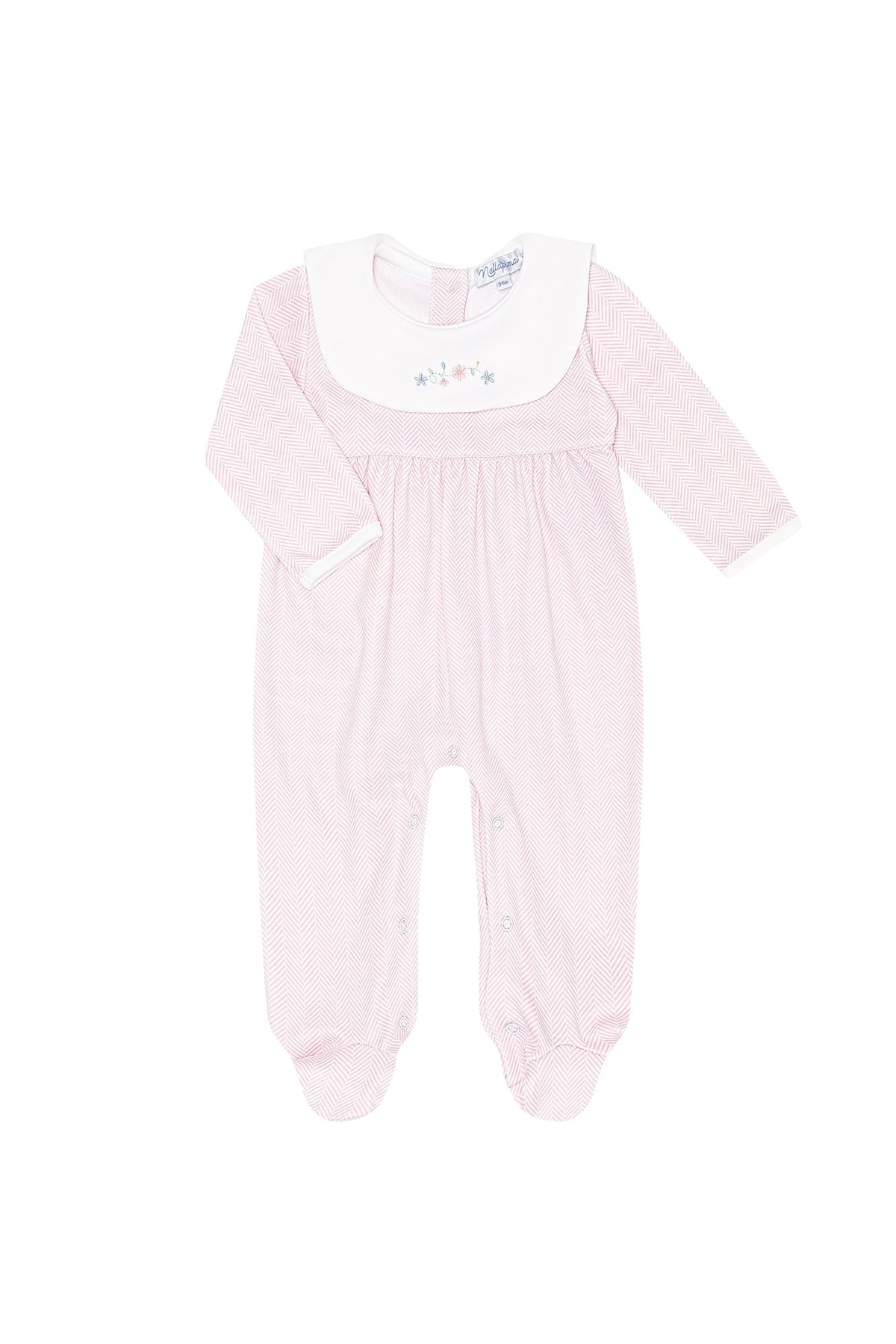 Pink Herringbone Embroidered Collared Footie