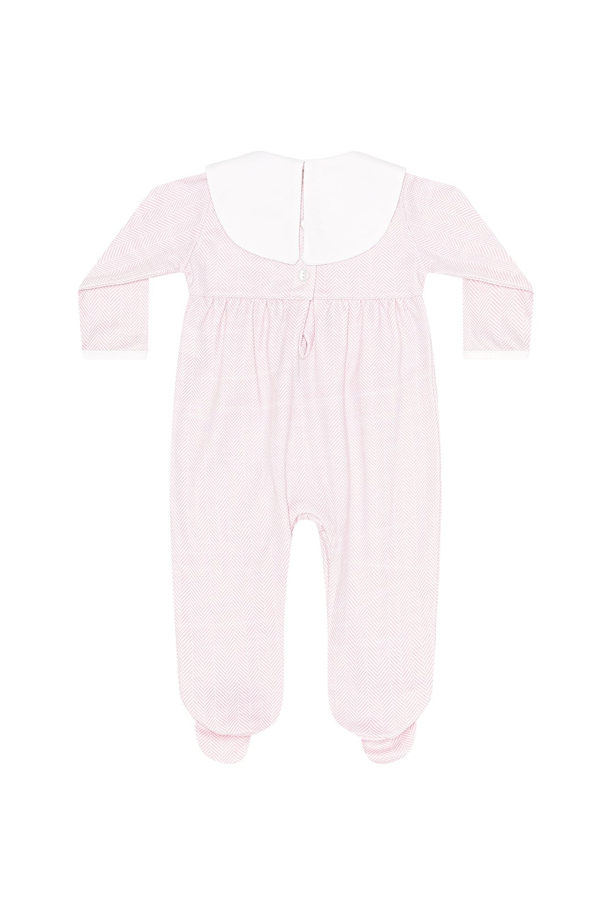 Pink Herringbone Embroidered Collared Footie