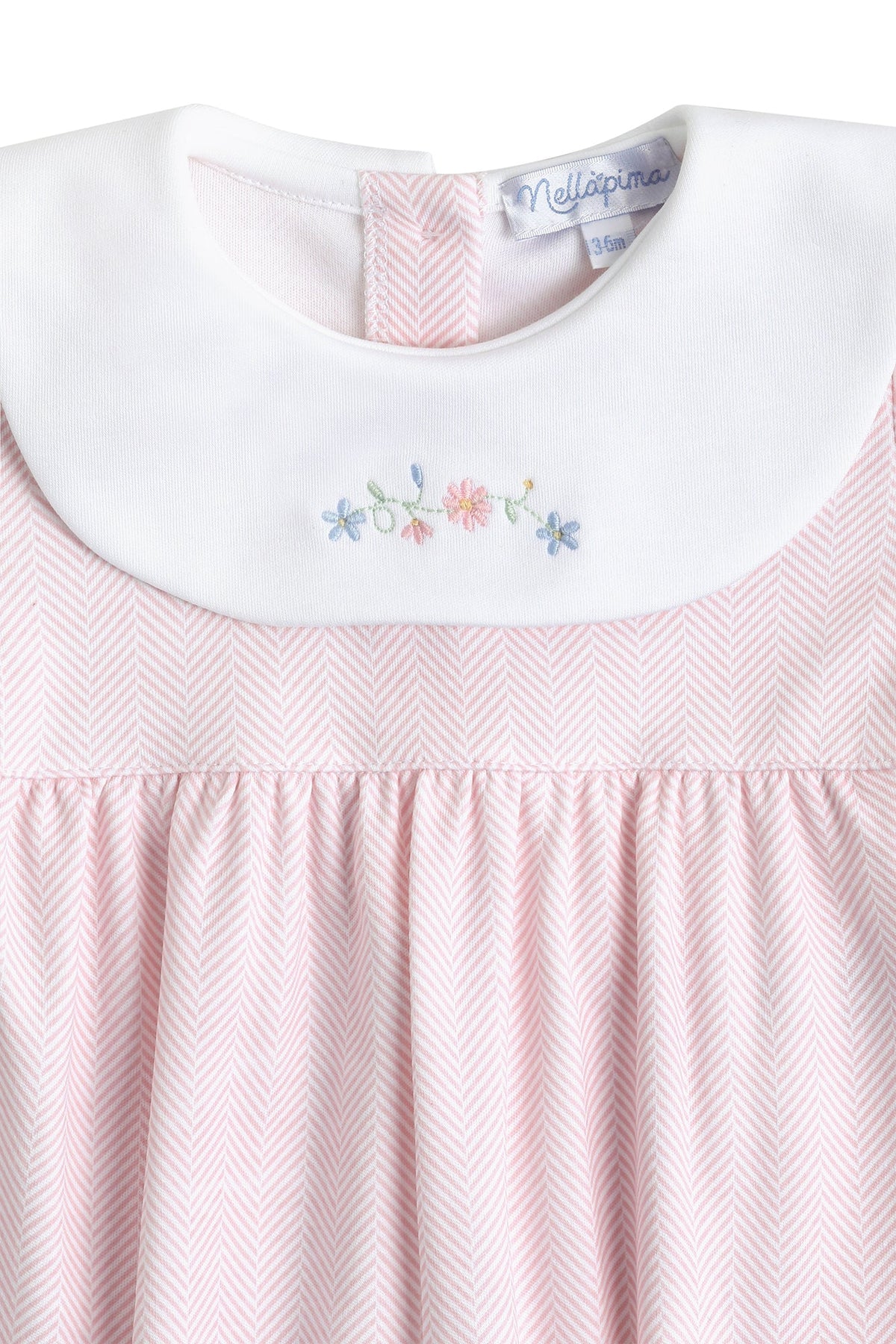 Pink Herringbone Embroidered Collared Footie