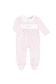 Pink Herringbone Embroidered Footie