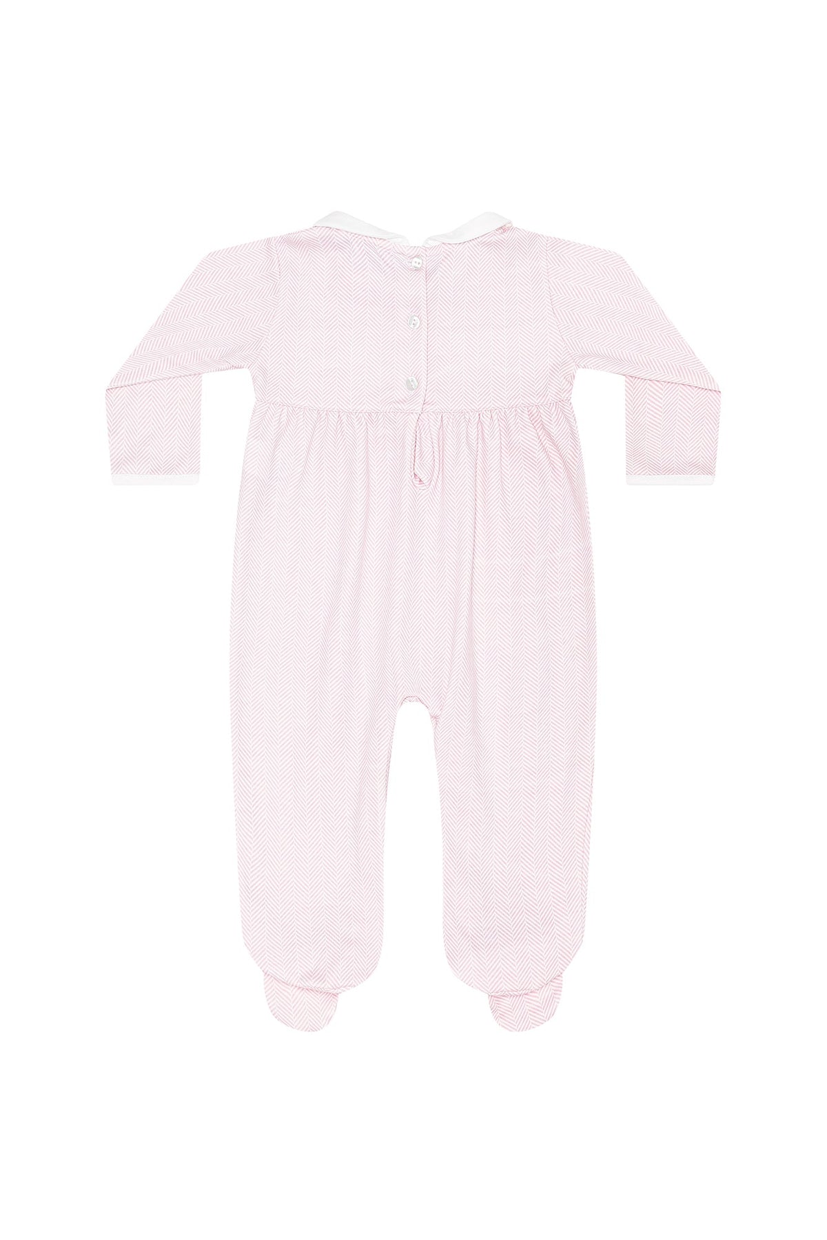 Pink Herringbone Embroidered Footie