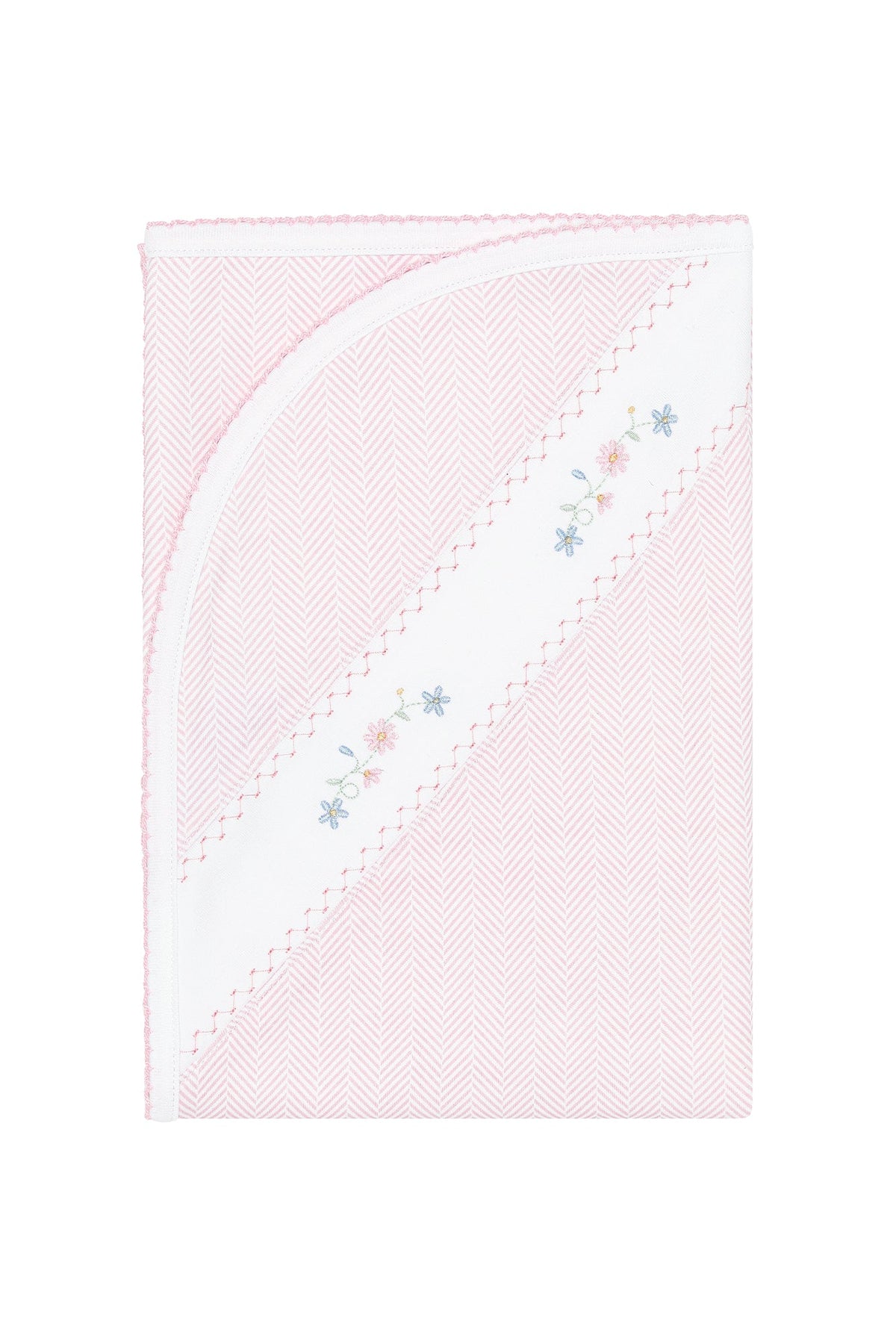 Pink Herringbone Embroidered Receiving Blanket