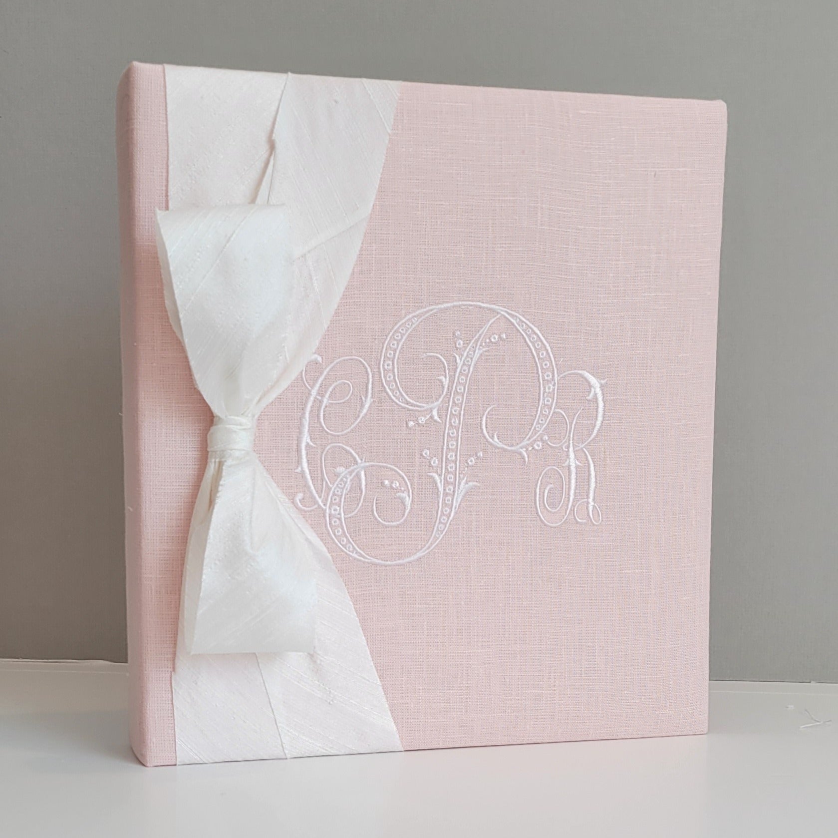 Baby Memory Book - Pink Linen (w/ Silk Bow)