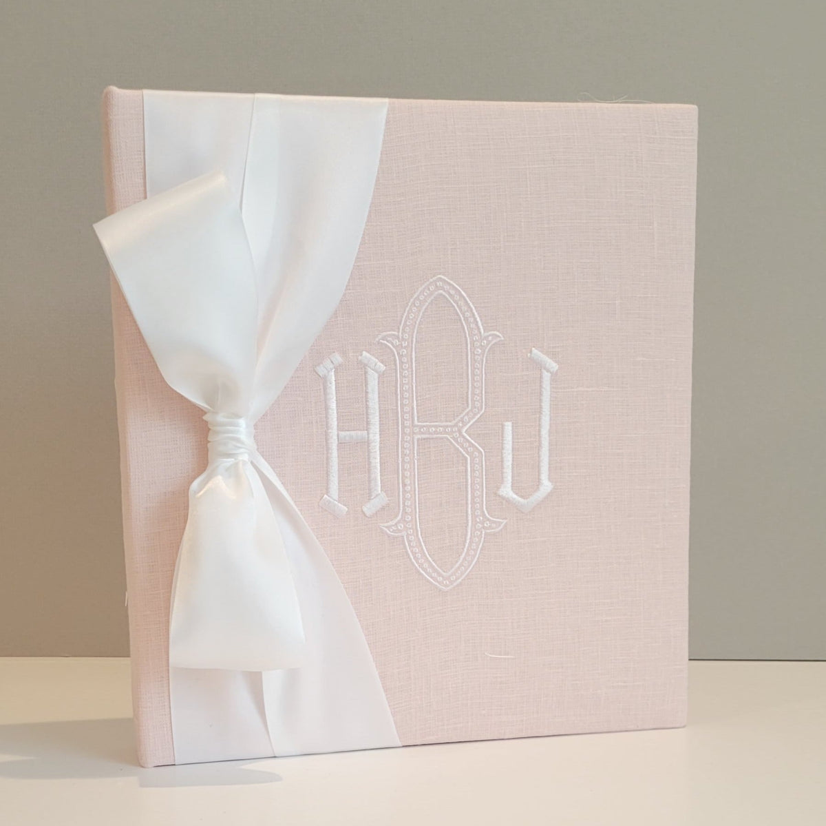 Baby Memory Book - Pink Linen (w/ Satin Bow)