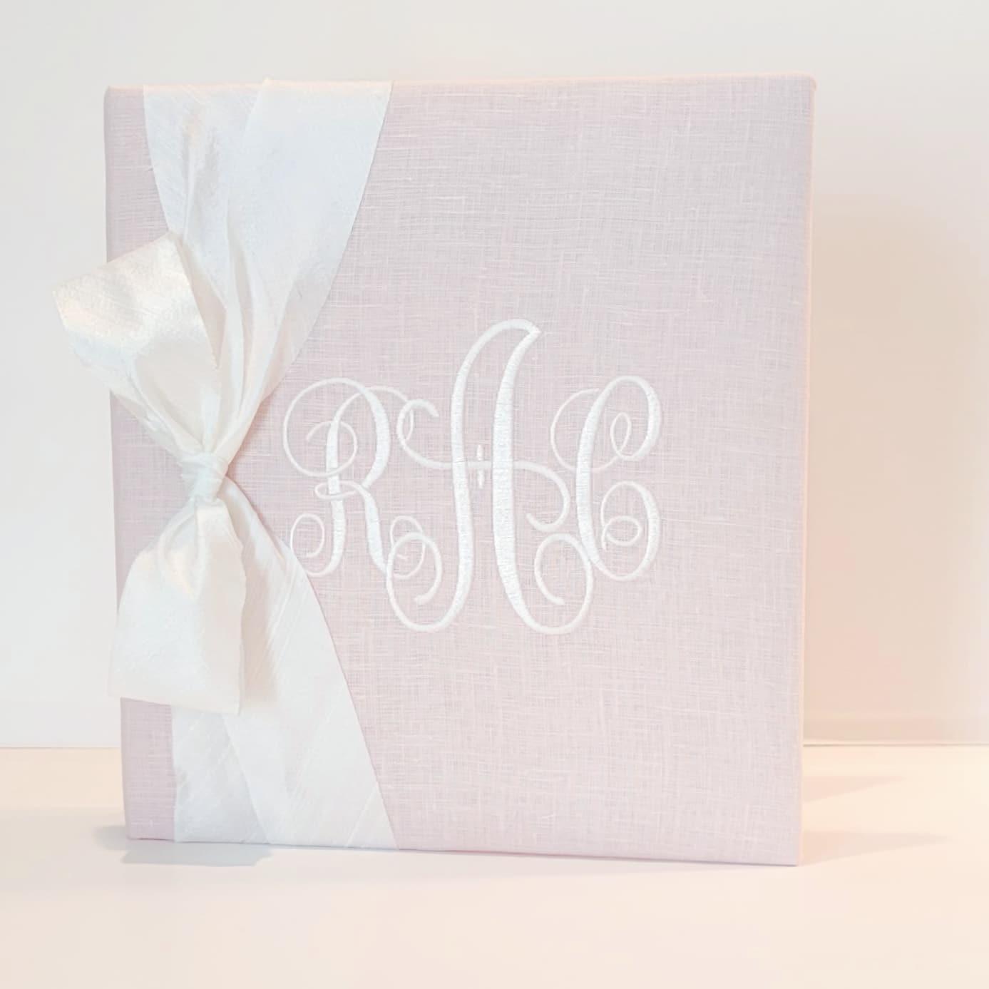 Baby Memory Book - Pink Linen (w/ Silk Bow)