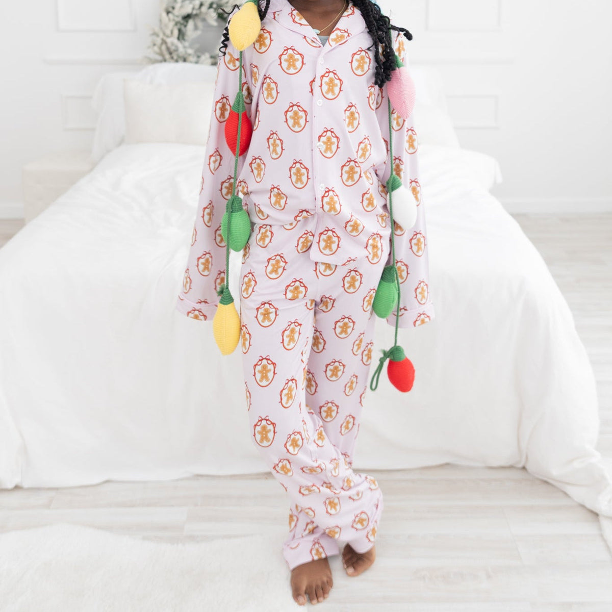 Pink Gingerbread Youth Unisex Button Down Set