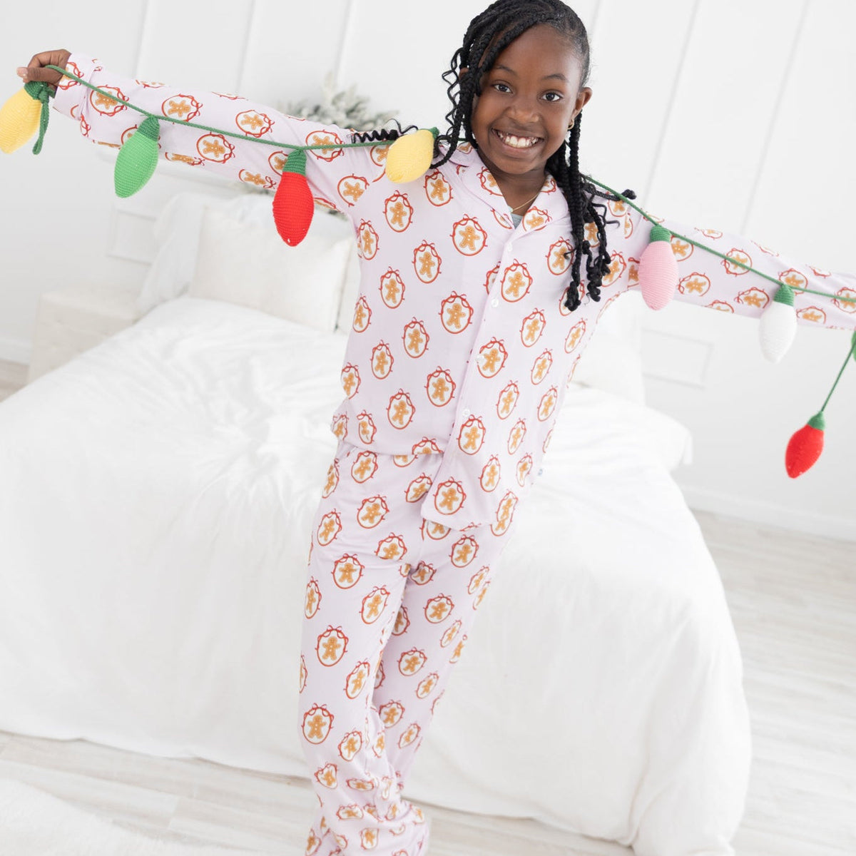 Pink Gingerbread Youth Unisex Button Down Set