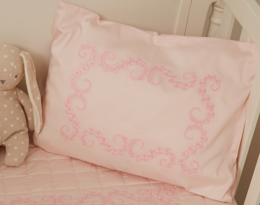 Embroidered Pillowcase - Pink Swirls