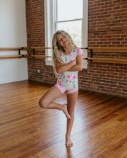 Pink And Yellow Floral Shortie Leotard