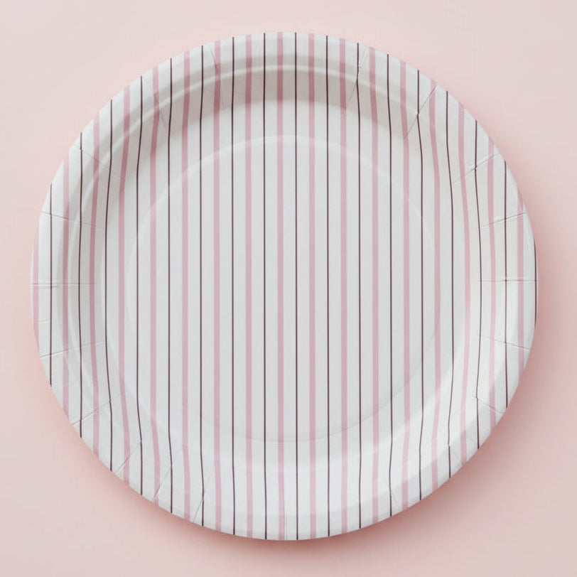 Pink Fine Stripes Plates (set Of 8)