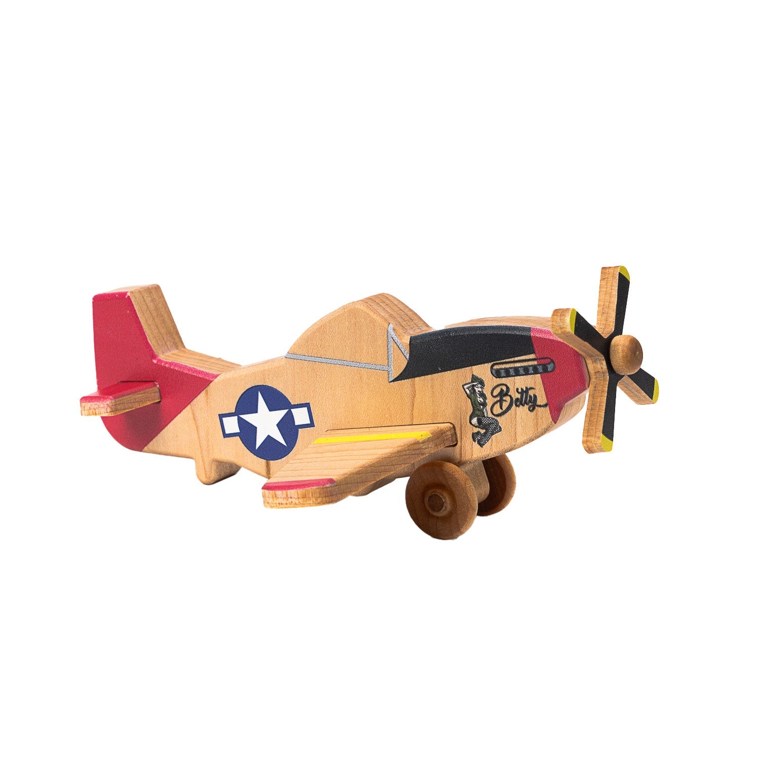 Wwii Classic P-51 Mustang Wooden Toy Airplane Betty Pinup | Educational Montessori | Eco-friendly Hardwood | Made In The Usa 🇺🇸