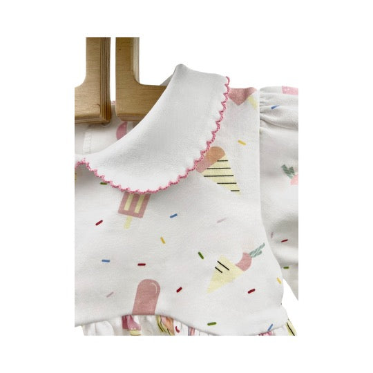 100% Pima Cotton Ruffle Dress With Pink Picot Trim: Ice Cream Social