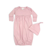 100% Pima Cotton Newborn Pleated Gown & Hat Set: Light Pink (0-6 Months)