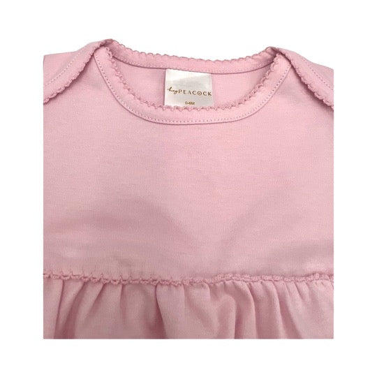 100% Pima Cotton Newborn Pleated Gown & Hat Set: Light Pink (0-6 Months)