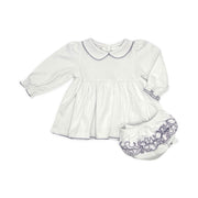 100% Pima Cotton Ruffle Dress And Bloomer Set With Lavender Picot Trim