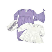 100% Pima Cotton Ruffle Dress/bloomer Set + Lavender Gown/hat (lavender Picot Trim)