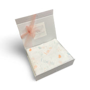 Swaddle Muslin Blanket: I Love You - Peach/aqua, Girl Newborn Gift