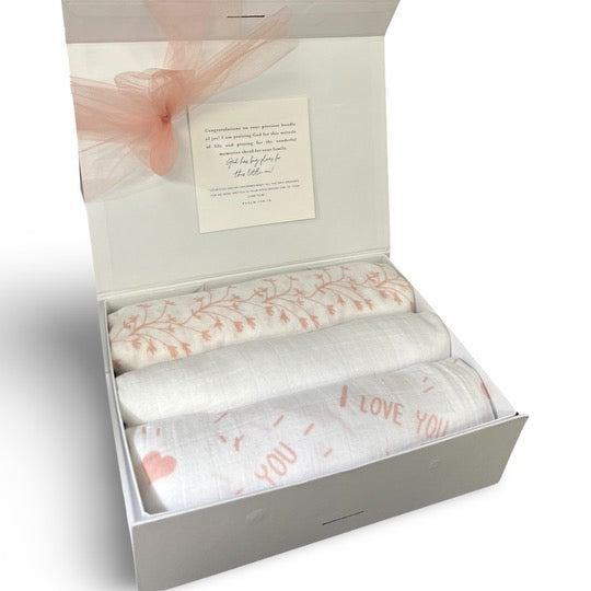 Swaddle Muslin Blankets: In The Meadow, Set Of 3, Girl Newborn Gift