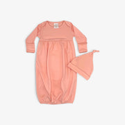 100% Pima Cotton Newborn Pleated Gown & Hat Set: Apricot (0-6 Months)