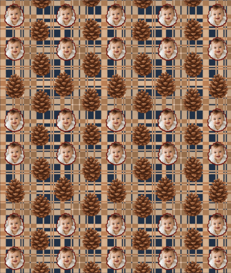 Personalized Plaid & Pinecones Wrapping Paper | Custom Gift Wrap