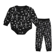 Glow In The Dark Silly Skelly Halloween Long Sleeve Romper & Jogger Set