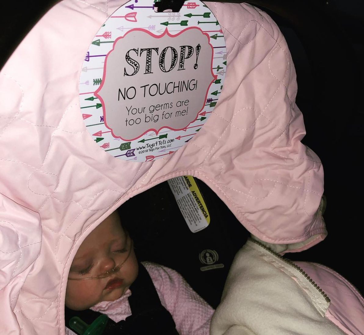 Girl Arrows Stop No Touching Newborn Baby Car Seat Sign Tag