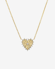 Diamond Framed Small Pleated Heart Necklace