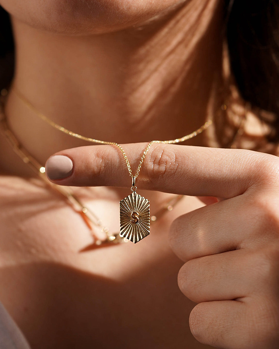 14k Gold Pleated Shield With Initial Necklace