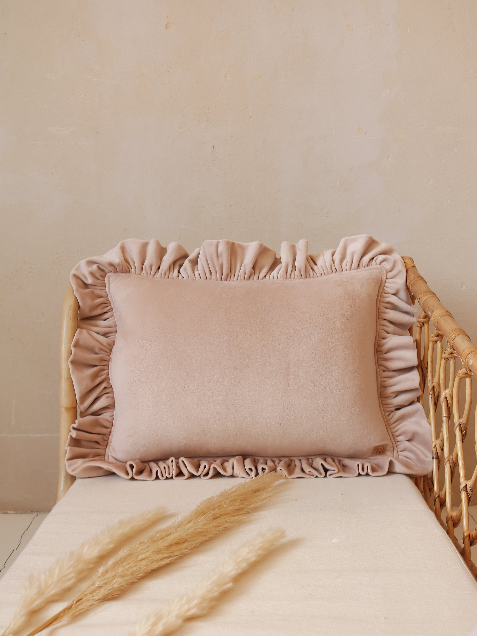 Latte Soft Velvet Pillow With Frill