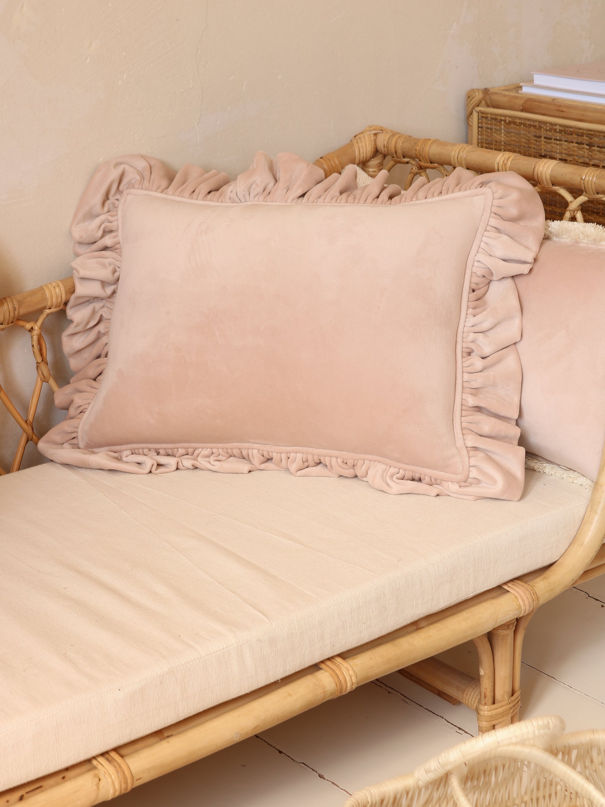 Soft Velvet "latte" Bolster Pillow With Fringe