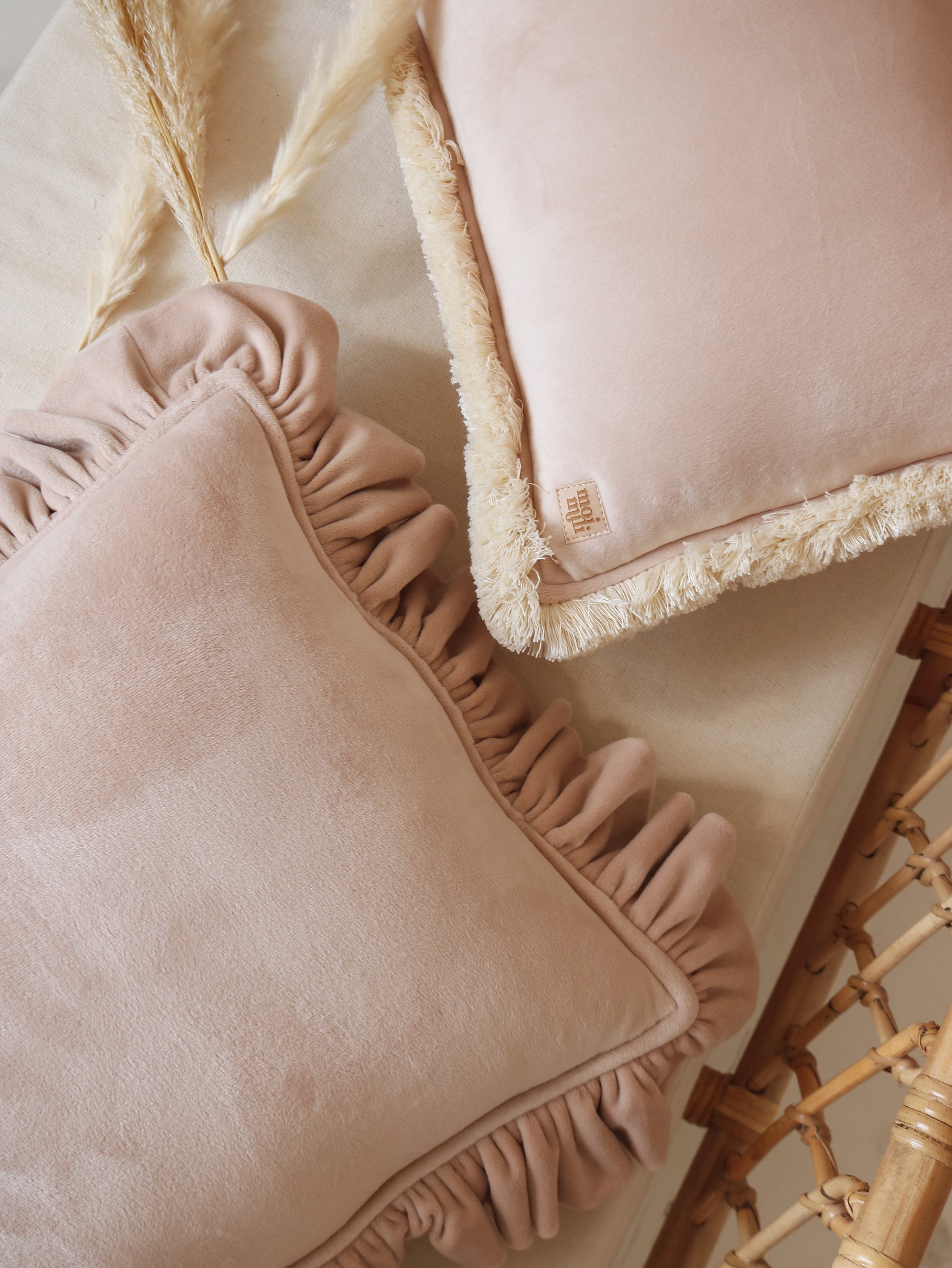 Latte Soft Velvet Pillow With Frill