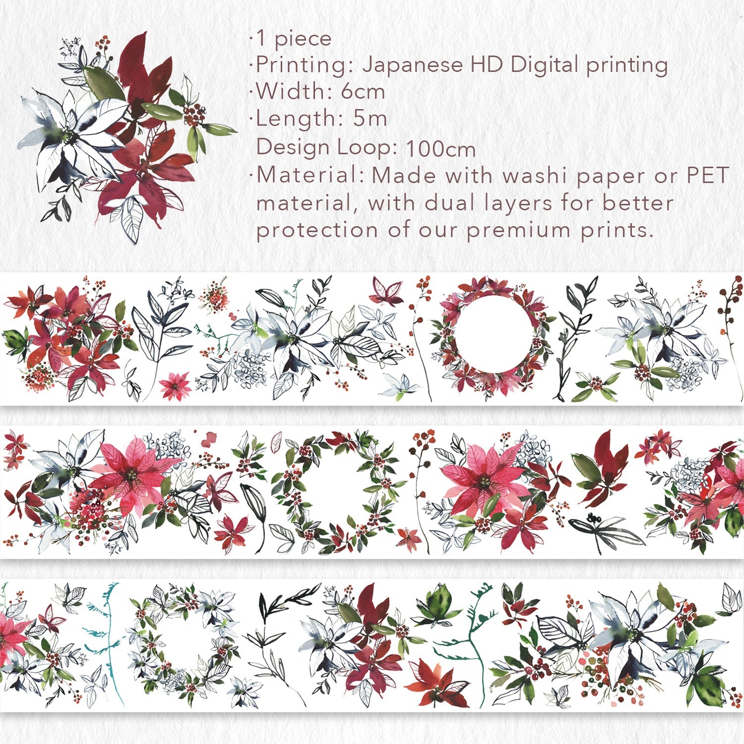 Poinsettia Wide Washi / PET Tape by The Washi Tape Shop