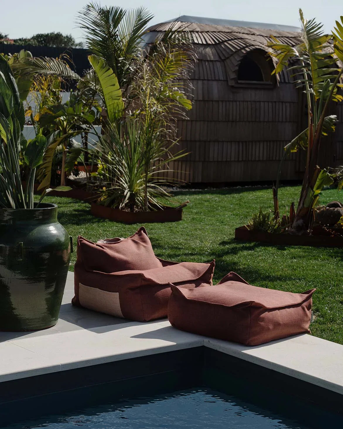 Pomegranate Outdoor Beanbag Chair & Ottoman Set